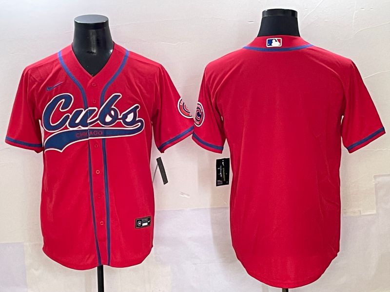 Men 2025 Chicago Cubs Blank Red Joint Name Nike MLB Jersey style 1